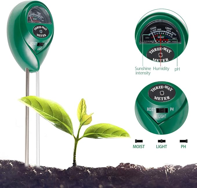 Soil pH Meter 3-in-1 Soil Tester Moisture, Light, pH, Meter Tool for Garden, Farm, Plant, Outdoor, Indoor, Lawn Care, Water Soil, Soil Hygrometer Sensor for Gardening, Test Kit for Garden