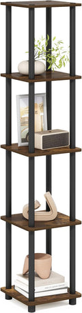 Furinno Turn-N-Tube Storage Shelves, 5-Tier Square Book Shelf, Corner Shelf, Toolless Open Shelves, Round Tubes, for Organization and Storage, Living Room, Garage, Home Office, Amber Pine