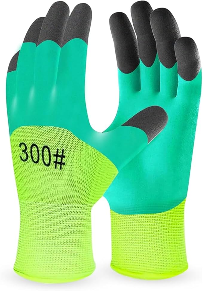 2/6 Pair Gardening Gloves ，Safety Work Gloves ，Rubber Protective Work Gloves with Gripper， Medium, Green and Blue