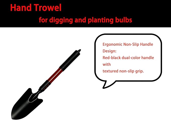 4-Piece Garden Tool Set with Ergonomic Non-Slip Handles - Hand Trowel, Transplanter, Cultivator, Rake for Gardening, Planting, Weeding