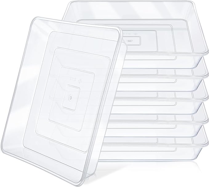 GREANER Clear Plant Plates to Catch Water, 12 Inch Durable Thick Saucer for Flower Pot, Square Plant Saucer Plant Trays for Pots, Flower Pot Saucers to Catch Water Drip Tray(6 Packs)