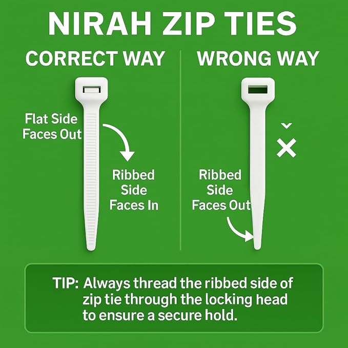 Zip Ties 14 inch Clear White, 50 lbs Strength, UV resistant, Self-locking, Multi-purpose Long Cable Ties, Wire Ties Heavy Duty Tie Downs for Office, Home, Outdoors, Cable Management by Nirah