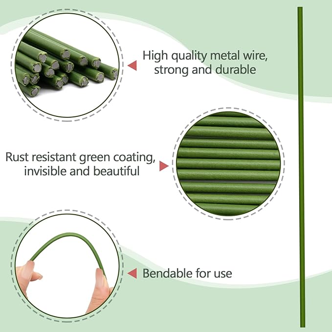 10Pcs Plant Stakes,Plant Sticks,Garden Green Bendable Single Stem Plant Support Stakes for Indoor and Outdoor Plants,Potted Plants,Flowers Orchid Peony Rose-15 Inches