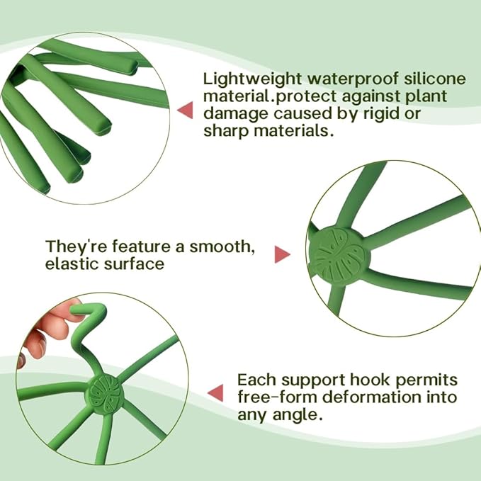 4 Pcs Free-Form Bending Silicone Plant Stem Support, 2 Sizes Flexible Hook Monstera Stem Supports, Reusable Silicone Plant Climbing Stakes Indoor Outdoor