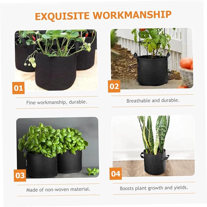 BESPORTBLE 5pcs Non-Woven Planting Bags Breathable Nursery Pouches for Vegetables and Flowers Reusable Garden Grow Bags Excellent Airflow for Balconies and Yards