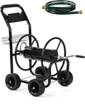 Outvita Garden Hose Reel Cart, Lawn Water Planting Cart with Wheels, Heavy Duty Outdoor Yard Water Planting Truck Holds 300-Feet of 5/8-Inch Hose with Storage Basket for Patio Farm(Black)