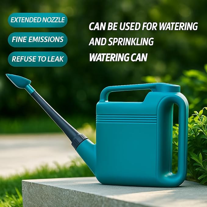 2 Gallon Watering Can, Garden Watering Can Outdoor, Large Plant Watering Can with Long Spout, Non-Slip Handle, Leak-Proof Plastic Watering Can