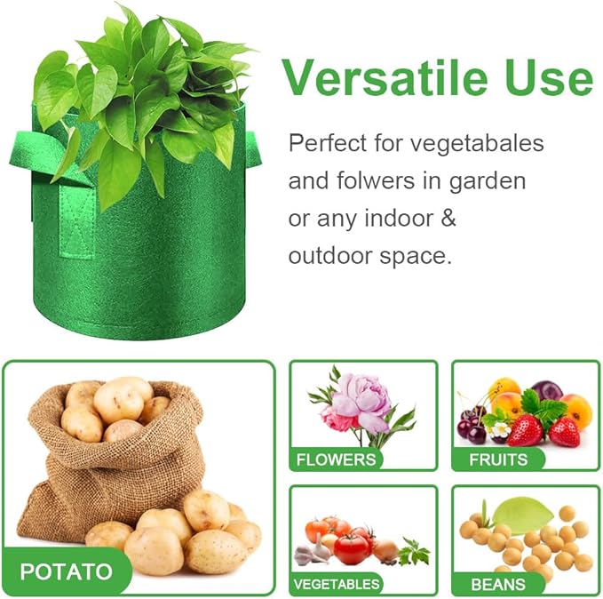 5-Pack 10 Gallon Grow Bags Heavy Duty Thickened Nonwoven Fabric Pots with Handles, Plant Grow Bags for Vegetables/Flower/Plant/Fruits, Green