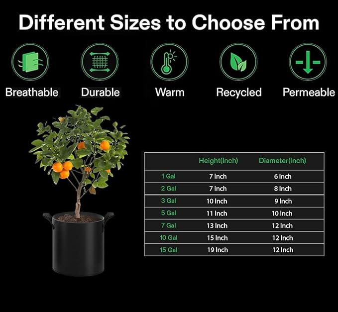 Gardenera Fabric Pots for Plants - 50-Pack 15 Gallon Grow Bags with Aeration and Handles, Perfect for Trees and Large Shrubs