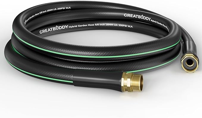 GreatBuddy Garden Hose 10ft, 5/8" Water Hose Heavy Duty, Flexible, Lightweight Hybrid Hose, Burst 600 PSI with Solid Brass Male to Female Fittings Leakproof Hose for Backyard, Garden