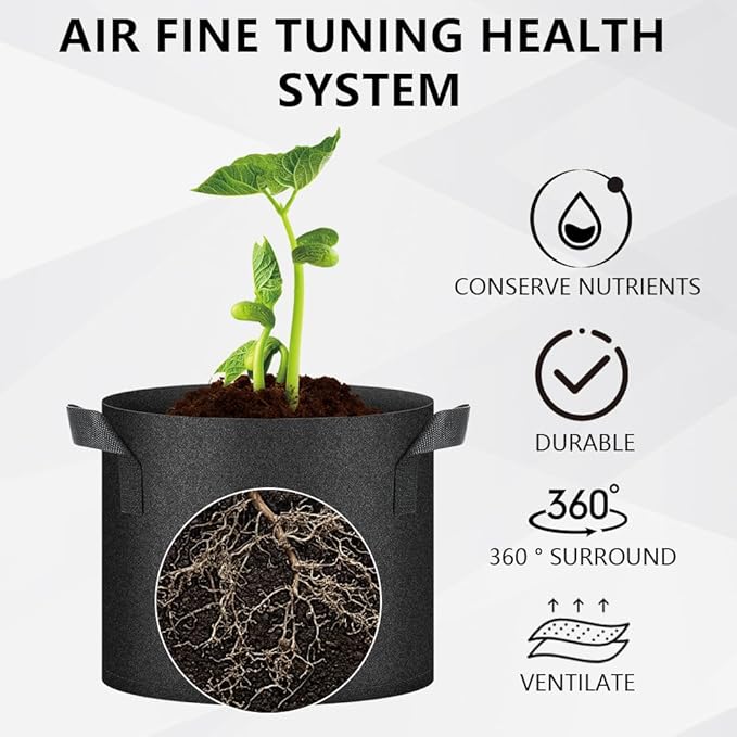 50 Pack Grow Bags, Black Heavy Duty Fabric Pots Nonwoven Potato Grow Bags with Sturdy Handles & Reinforced Stitching, Breathable Vegetable Flower Plant Growing Containers Bags (10 Gallon)