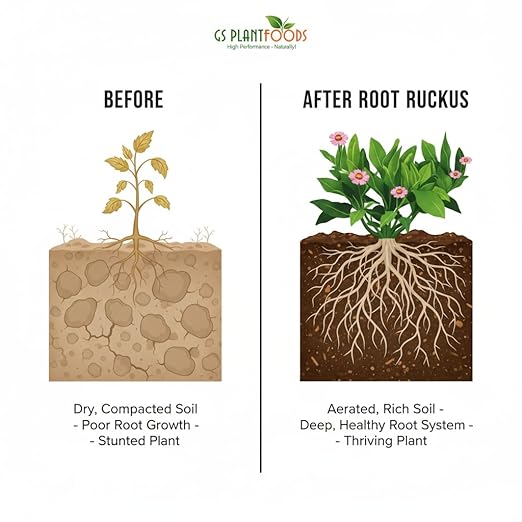 GS Plant Foods Root Ruckus – Dry Soil Zone Conditioner – Humic-Rich Granules with Kelp Components to Support Soil Structure & Nutrient Availability (11 oz)