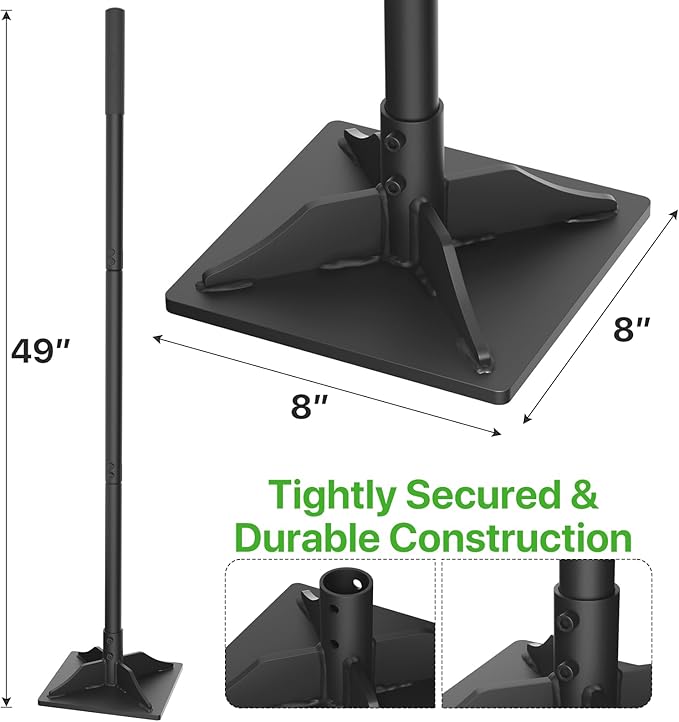 Steel Tamper Tool, 49 inch Hand Tamper with Heavy Duty 8"x8" Metal Tamper Head, Long Handle Garden Tamper Tool for Dirt, Landscaping, Soil, Ground, Sand, Black