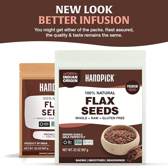 HANDPICK Flax Seed (2 lb) | Gluten Free Brown Seeds | Raw Seeds Sourced from India | Grinds easily, Gels perfectly | Resealable Zip Lock Pouch