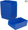 Akro-Mils 30150 Plastic Shelf Bins, Heavy Duty Storage Bins for Garage, Closet, and Drawer Organization, 12" x 8" x 4", Blue, 12-Pack
