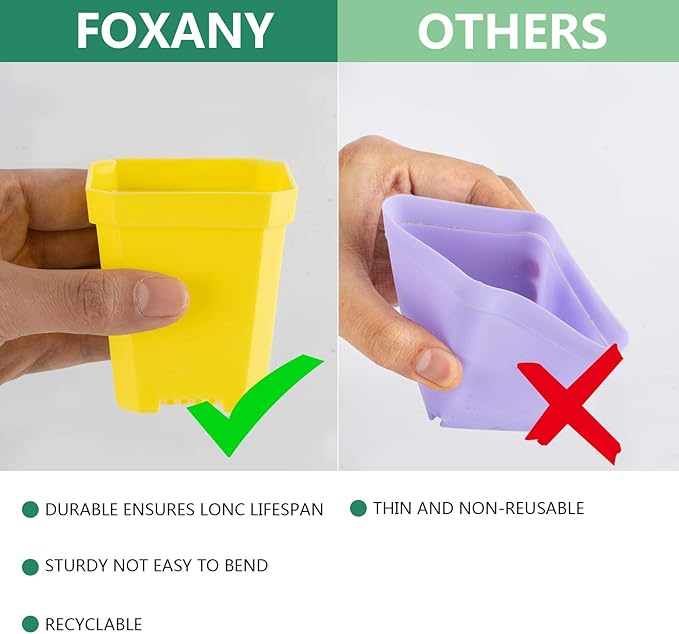 foxany 3" Plants Nursery Pot, 30 Pcs Thick Plastic Square Yellow Planting Pots, Plant Seedling Pots, Seed Starting Pots with Saucers - Yellow