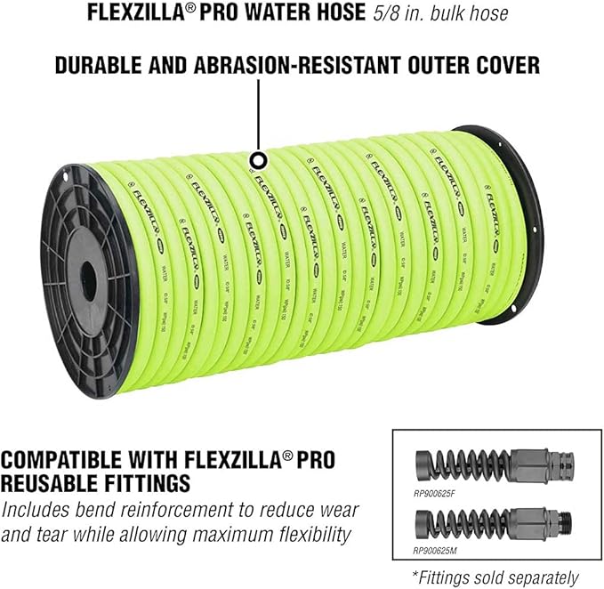 Flexzilla Pro Water Hose, Bulk Plastic Spool, 5/8 in. x 250 ft., Heavy Duty, Lightweight, ZillaGreen - HFZ58250YW
