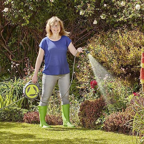 50ft Retractable Garden Hose Reel, Portable Hose Reel, 45+5FT with 10 Patterns Spray Nozzle, Adapts to standard US hose plugs, 50FT Hose Reel for Garden Watering Car Washing Pet -Green