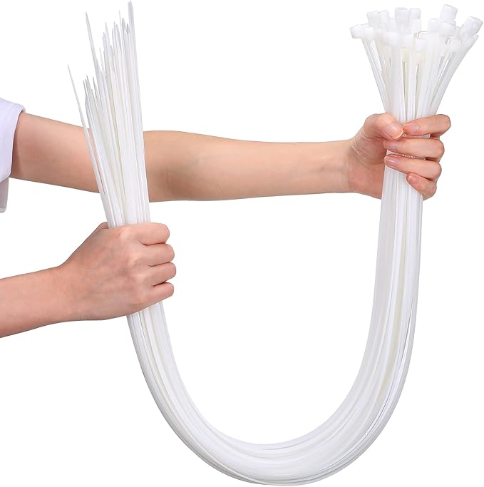 Nuanchu 100 Pcs 30 Inch White Zip Ties Heavy Duty Cable Ties for Indoor and Outdoor Binding Fences, Awnings Tying, Branches Bundling of Crops