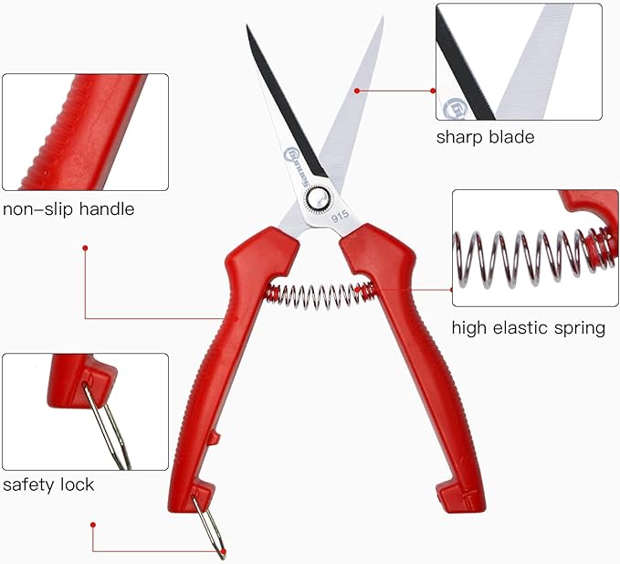 Sanung 2 PACK Straight Stainless Steel Pruning Shears, Hand Pruner Garden Trimmer Scissors with PVC Handle Safety Lock, Ideal for Gardening, Tree Trimming