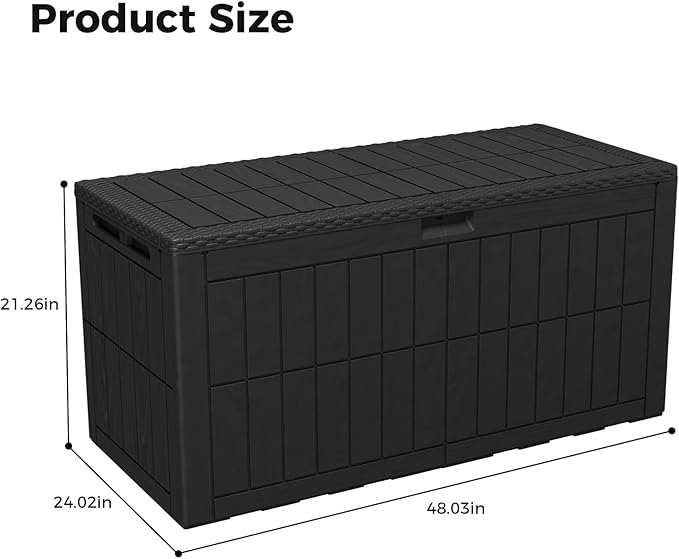 100 Gallon Outdoor Storage Box, Black Resin Deck Box, Lockable, Weather-Resistant, 48x24x21 in, for Cushions, Pool Accessories, Garden Tools