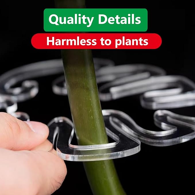 4PACKS Unique & Aesthetic Monstera Leaf Shape Grapple Plant Support, Grappler Rings, Plant Support Monstera with Ties, Keeps Plants Tame & Growing Vertical (Transparent)