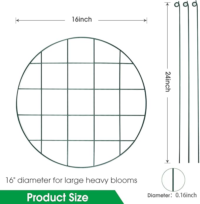 3 Pack 16 x 24 Inch Peony Support Cage Grow Through Plant Supports for Outdoor Plants Peony Ring Hoop Grow Through Grid Stakes