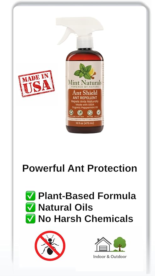 Natural Ant Repellent Spray – USDA Organic Peppermint Oil Formula That Helps Deter Ants, 16 oz – Made in USA by Mint Naturals