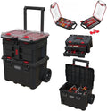 Keter Stack-n-Roll 2.0 Modular Tools Organizer for Garage Storage and DIY, 3 Piece Resin Rolling Tool Box System for Small Parts, Black
