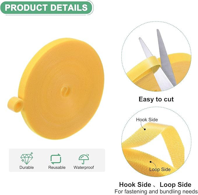 1-Roll Garden Plant Tape, 33 ft x 0.4 in Garden Hook and Loop Plant Ties Multi-Purpose Use Adjustable and Reusable Twist Wire Tape for Plants/Flowers/Vines [Yellow]