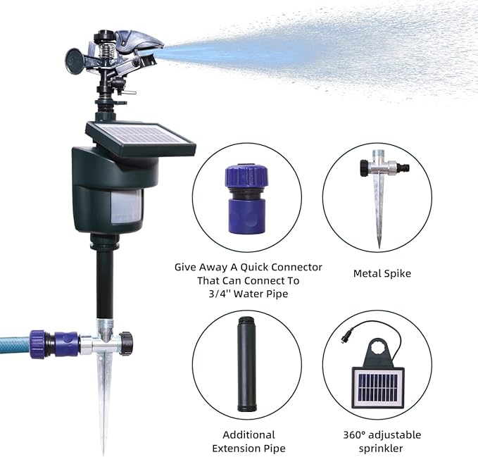 Outdoor Repellent for Yard Motion Activated with Solar Panel Water Spray Garden Sprinkler Irrigation System