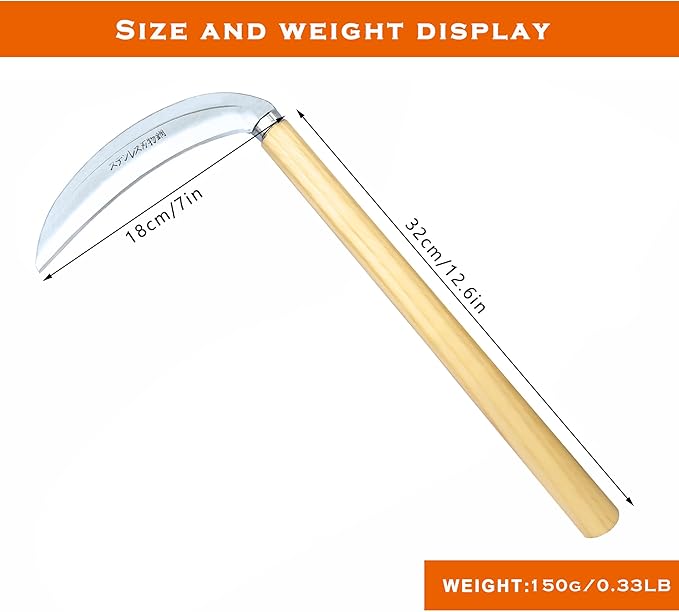 Grass Sickle Japanese Weeding Hoe Garden Hand Tool Weeding Tools for Garden High-Strength Steel with Solid Wood Handle (Beige)
