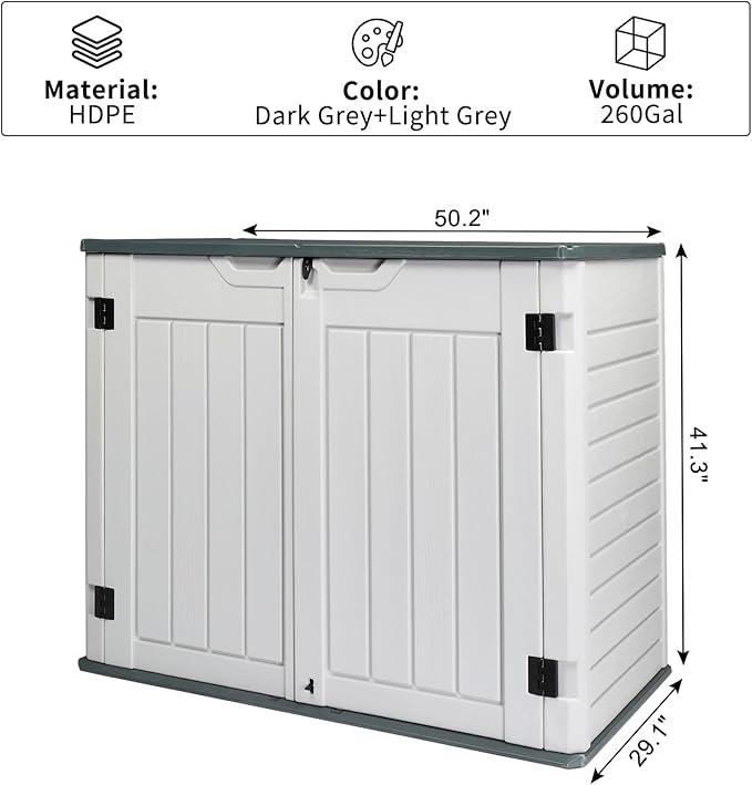 VINGLI Upgraded 260 Gallon Outdoor Storage Box, Lockable HDPE Storage Containers with Lid, Wooden Grain Surface Deck Box Patio Furniture for Garden, Pool, Balcony, Yard
