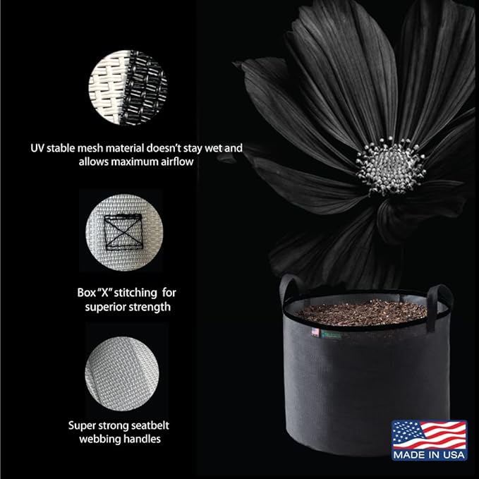 Grow Bag 7 Gallon, Planting Pots - Colorful Plant Grow Bags Pots Gardening Vegetable - Air Pruning Mesh Fabric Plant Container - (Black/Black)