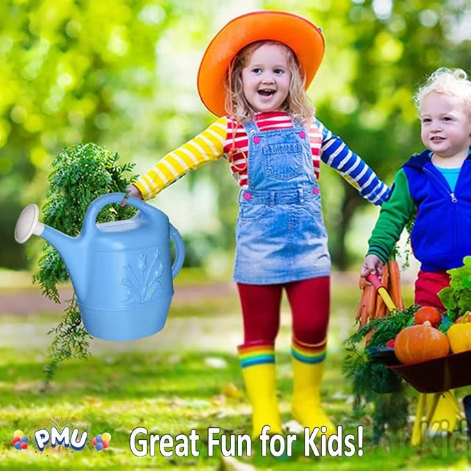 PMU 2 Gallon Watering Can - Garden Watering Can for Indoor & Outdoor Plants - Plastic Water Can with Detachable Sprinkler Head - Large Water Pot, Made in USA - Blue Pkg/12