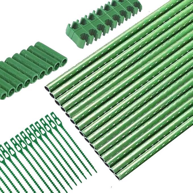 Garden Stakes Kit:13.7 Inch 48 Pack, Plant Sticks Supports & Accessories for DIY 4ft, 5ft, 6ft, 7ft Stakes for Tomato, Vegetables, Indoor & Outdoor Gardening Supplies (48, Green)