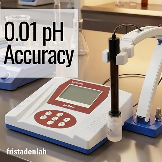 Fristaden Lab Benchtop pH Meter | USA Company | 6621 Electrode for Semi-Soft Foods and Fruits | High-Accuracy (0.01 pH) | Calibration Solutions Included