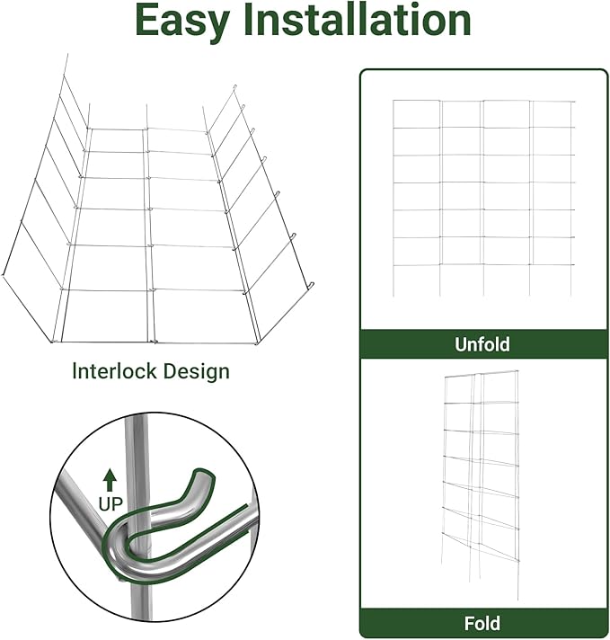 Metal Foldable Tomato Cages 13" x 56", Square Tomato Cages Plant Support for Vegetable Garden, Heavy Duty Tall Tomato Cages for Beans, Tomatos, Cucumbers - 2 Pack