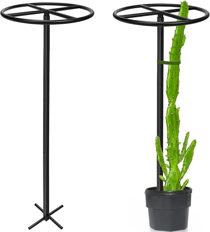 1 Pcs Adjustable Round Metal Dragon Fruit Plant Trellis 12" x 12" x 50" Durable Vertical Support Tower Plant Cage for Gardening Climbing Plants Trees Cactus Outdoor Garden, Installation Required