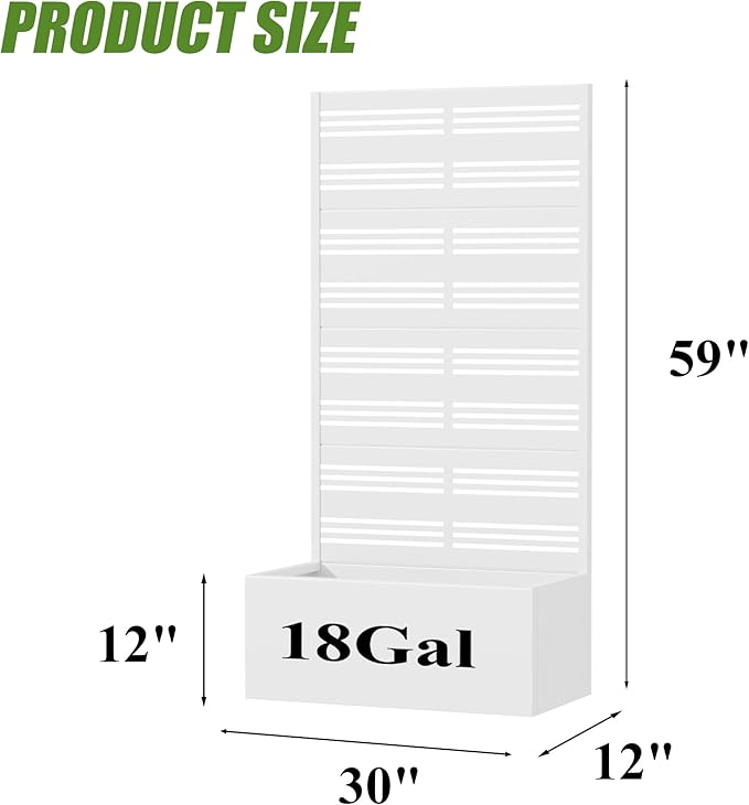 Casaphoria Metal Raised Garden Bed with Trellis, 59"x30"x12" Planter Box for Climbing Plants, Vegetables & Vines, Features Drainage Holes and Privacy Screen, White-Harold