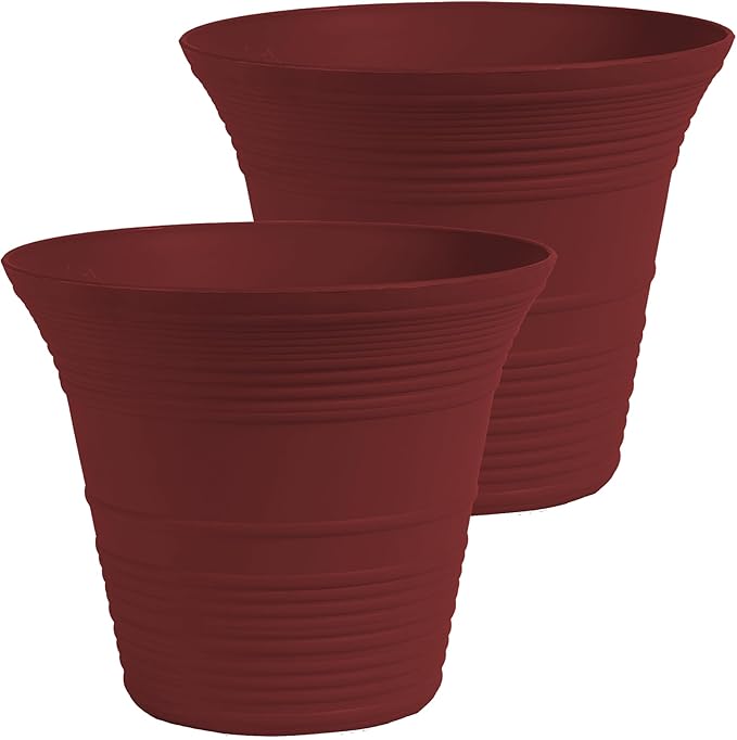 The HC Companies 16 Inch Sedona Round Self Watering Planter Pots, Lightweight UV-Resistant Plastic Indoor & Outdoor Planters, 2-Pack Flower Pots for Garden & Home Decor, Wild Red