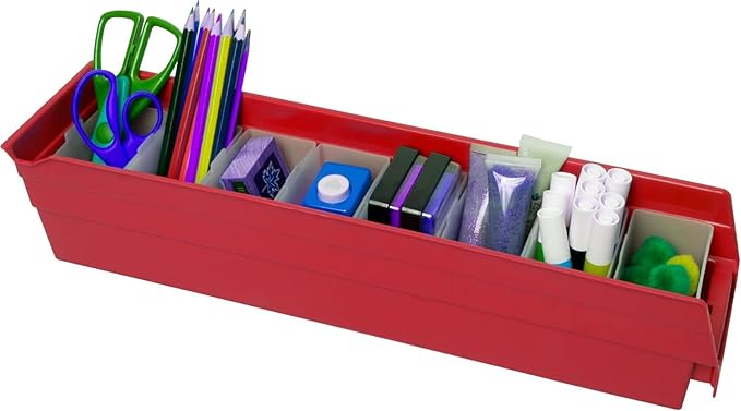 Akro-Mils 30128 Plastic Shelf Bins, Heavy Duty Storage Bins for Garage, Closet, and Drawer Organization, 18-Inch x 4-Inch x 4-Inch, Red, 12-Pack