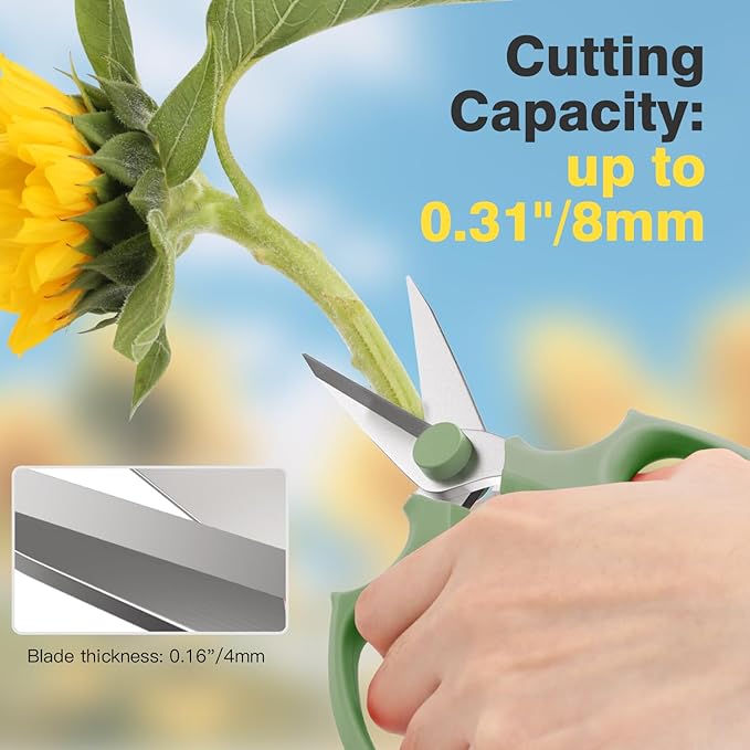Housolution Flower Scissors, Strong Floral Shears, Premium Steel Pointed Garden Pruning Shears Floral Fruits Leaf Scissors Hand Pruner Snip Trimming Tool for Gardening Flower Arrangement,Avocado Green