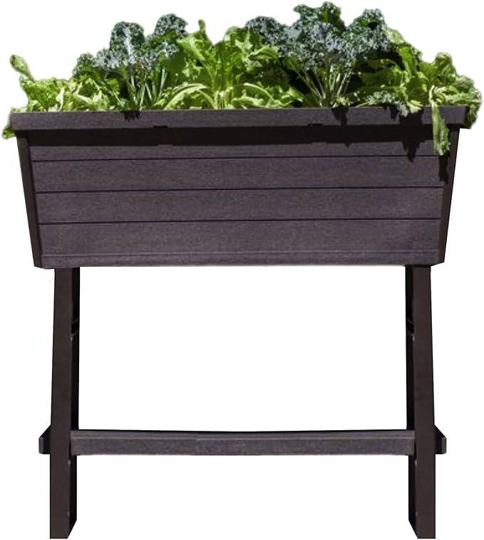 14.5in x 32.25in x 31.12in Raised Planter Box - USA Made - 15.7 Gallon Elevated Patio Garden Bed with Drainage Plug, Brown