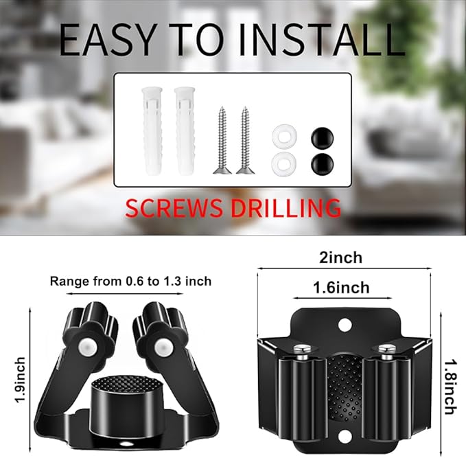 AKOAK Broom and Mop Rack Holder, Wall Storage Organizer, Screw Mount, Garden Tool Organizer Stainless Steel Mop Rack, Home, Kitchen, Bathroom, Garden, Garage Storage (6 PCS, Black)