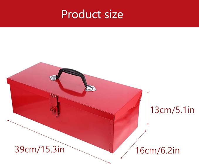 DOITOOL Red Metal Tool Box Iron Sheet Tool Box Metal Toolbox Red Tool Storage Case Lockable, Multi-function Tool Organizer, 15.3X6.2X5.1inch