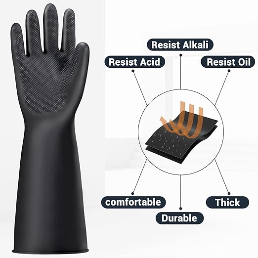 Thick Chemical Resistant Rubber Gloves, Waterproof Cleaning Protective Heavy Duty Gloves with Non-Slip Diamond Grip, 1 Pair XL