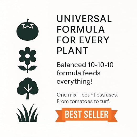 Professional 10-10-10 All-Purpose Soil Fertilizer by Gardenera - Ideal for Flowers, Plants, Vegetables, Fruit Trees and Lawns - 3 Quarts