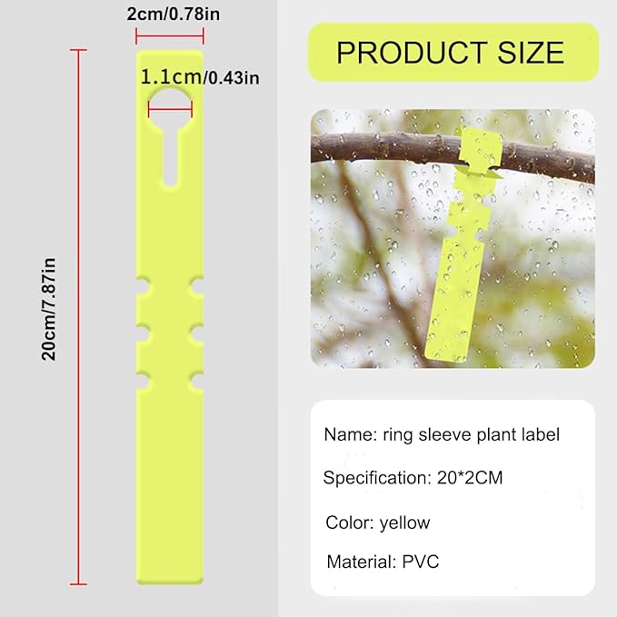 200Pcs Yellow Plant Labels Plant Tags Wrap Around Hanging Tags Adjustable Outdoor Nursery Garden Labels Sun-Proof Reusable Tree Markers with 2pcs Waterproof Permanent Marker Pen