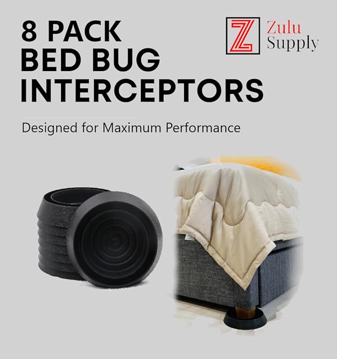 Bed Bug Interceptor Traps – Black 8-Pack Passive Monitor & Detection Trap – Universal Fit for Bed & Furniture Legs – Reusable Non-Climbable Wall Pest Control Protection (Black 8-Pack)